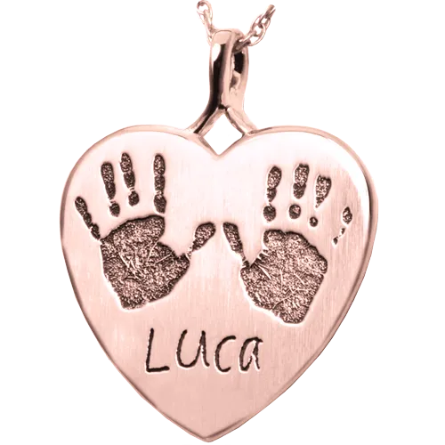 Baby Handprints with Name   Age on Heart Pendant