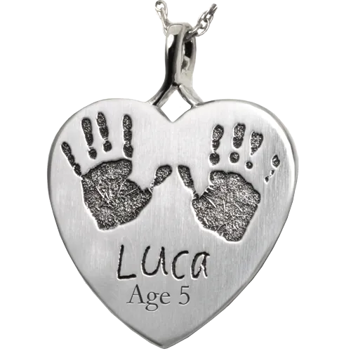 Baby Handprints with Name   Age on Heart Pendant