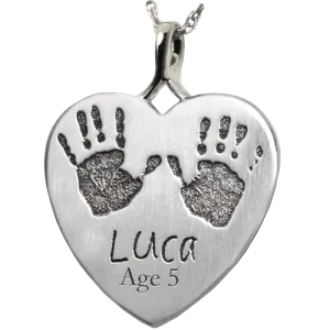 Baby Handprints with Name   Age on Heart Pendant