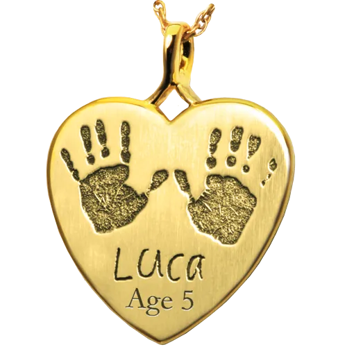 Baby Handprints with Name   Age on Heart Pendant