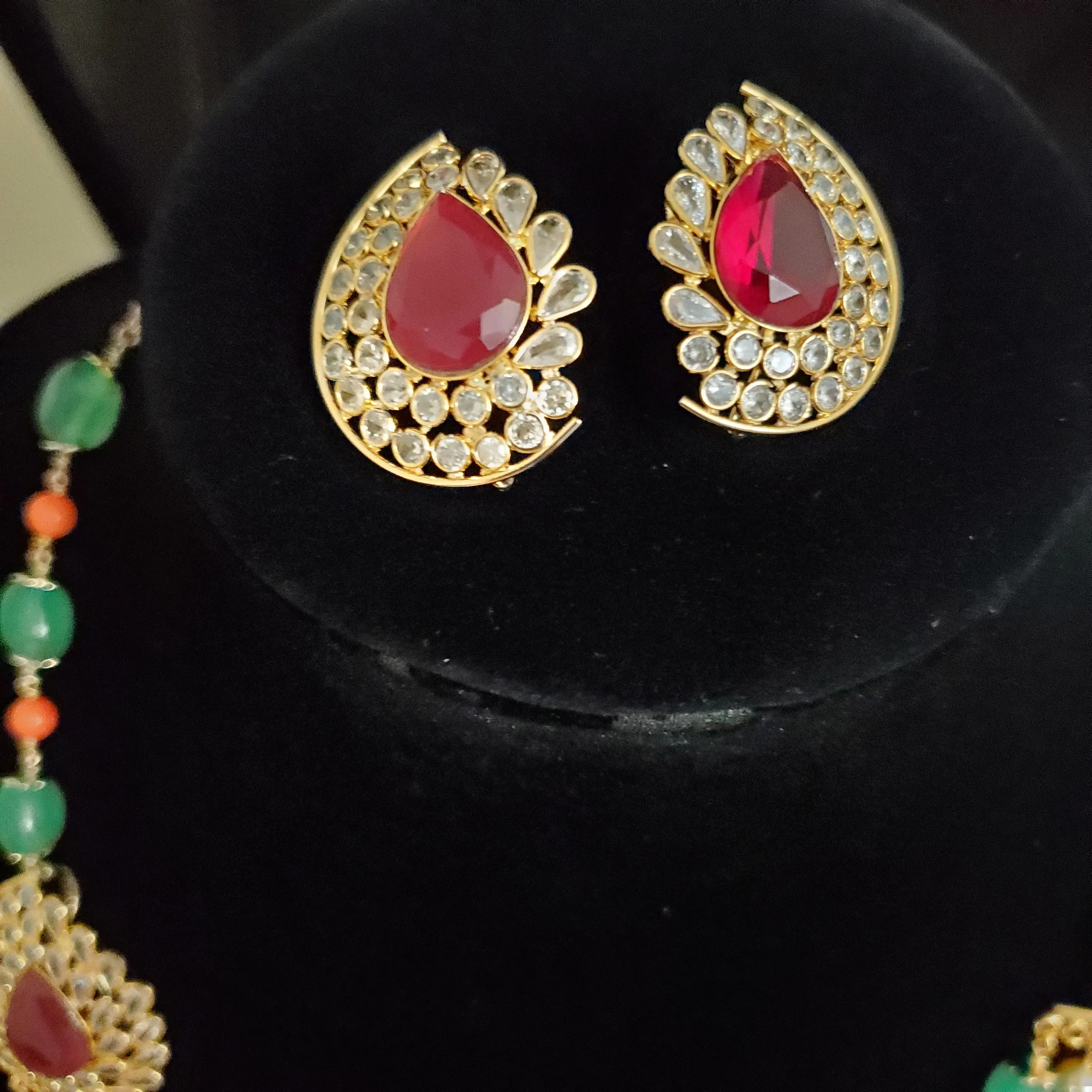 Bhavya Three Layer Bead and Pearl Set With Polki Side Pendant