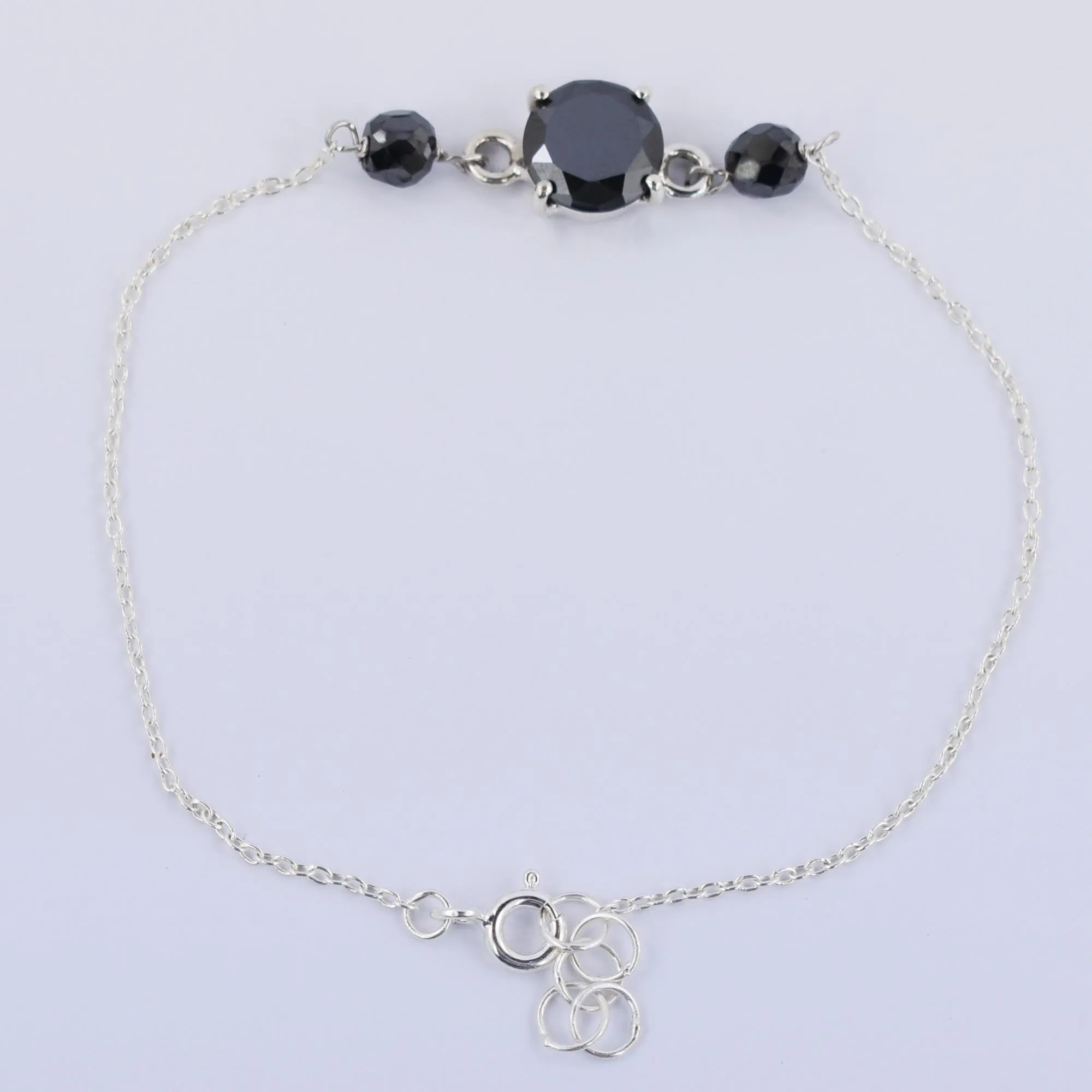 Black Diamond Chain Bracelet With 2 Ct Brilliant Solitaire Connector. AAA Certified! New Style & Great Shine