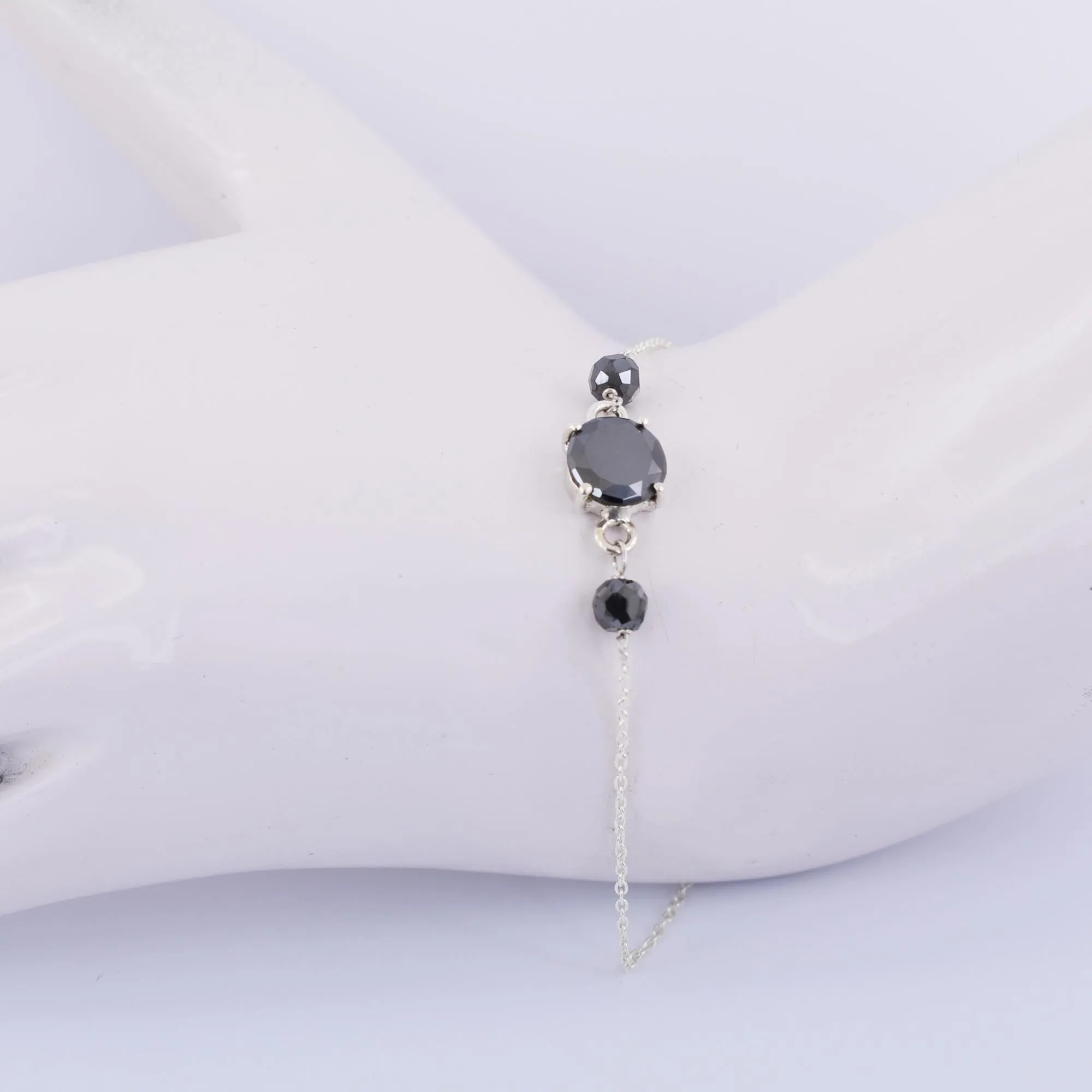 Black Diamond Chain Bracelet With 2 Ct Brilliant Solitaire Connector. AAA Certified! New Style & Great Shine