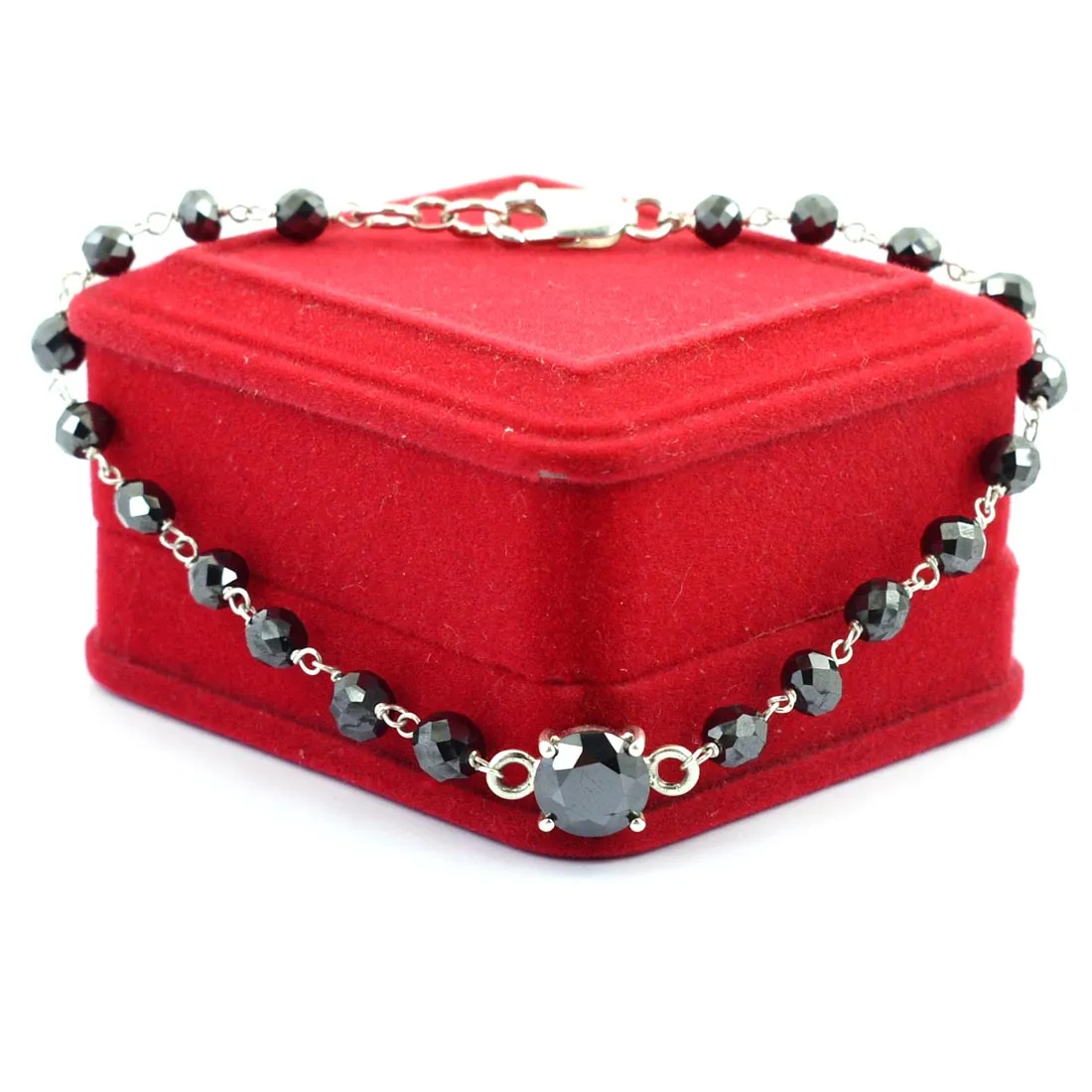 Black Diamond Chain Bracelet With 2 Ct Round Solitaire Connector. AAA Certified! Great Shine & New Style