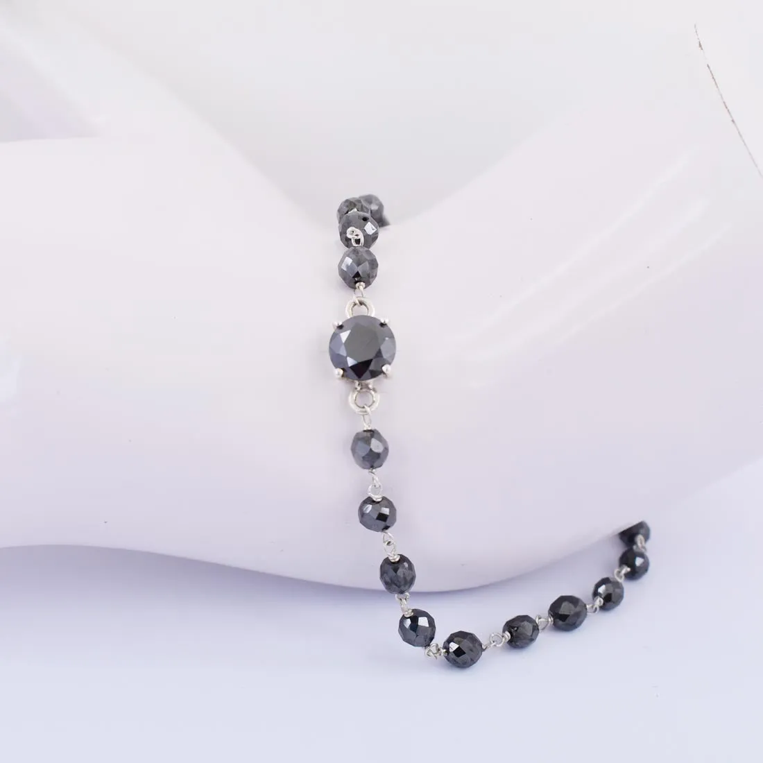 Black Diamond Chain Bracelet With 2 Ct Round Solitaire Connector. AAA Certified! Great Shine & New Style