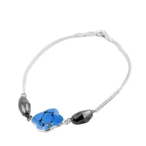 Black Diamond with Blue Chalcedony Bead Bracelet in Sterling Silver. New Style & Great Shine