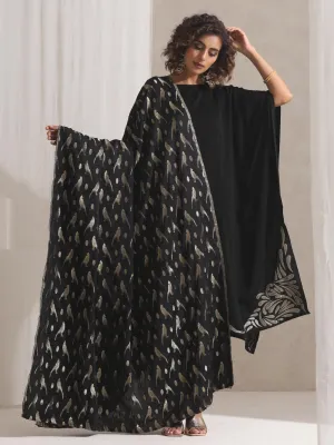 Black Gold Bird Jacquard Dupatta