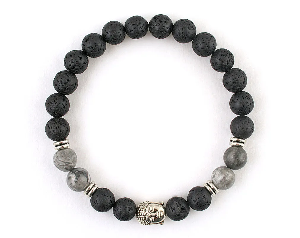 Black matte onyx buddha bracelet with fancy jasper beads