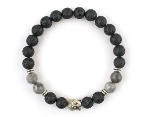 Black matte onyx buddha bracelet with fancy jasper beads