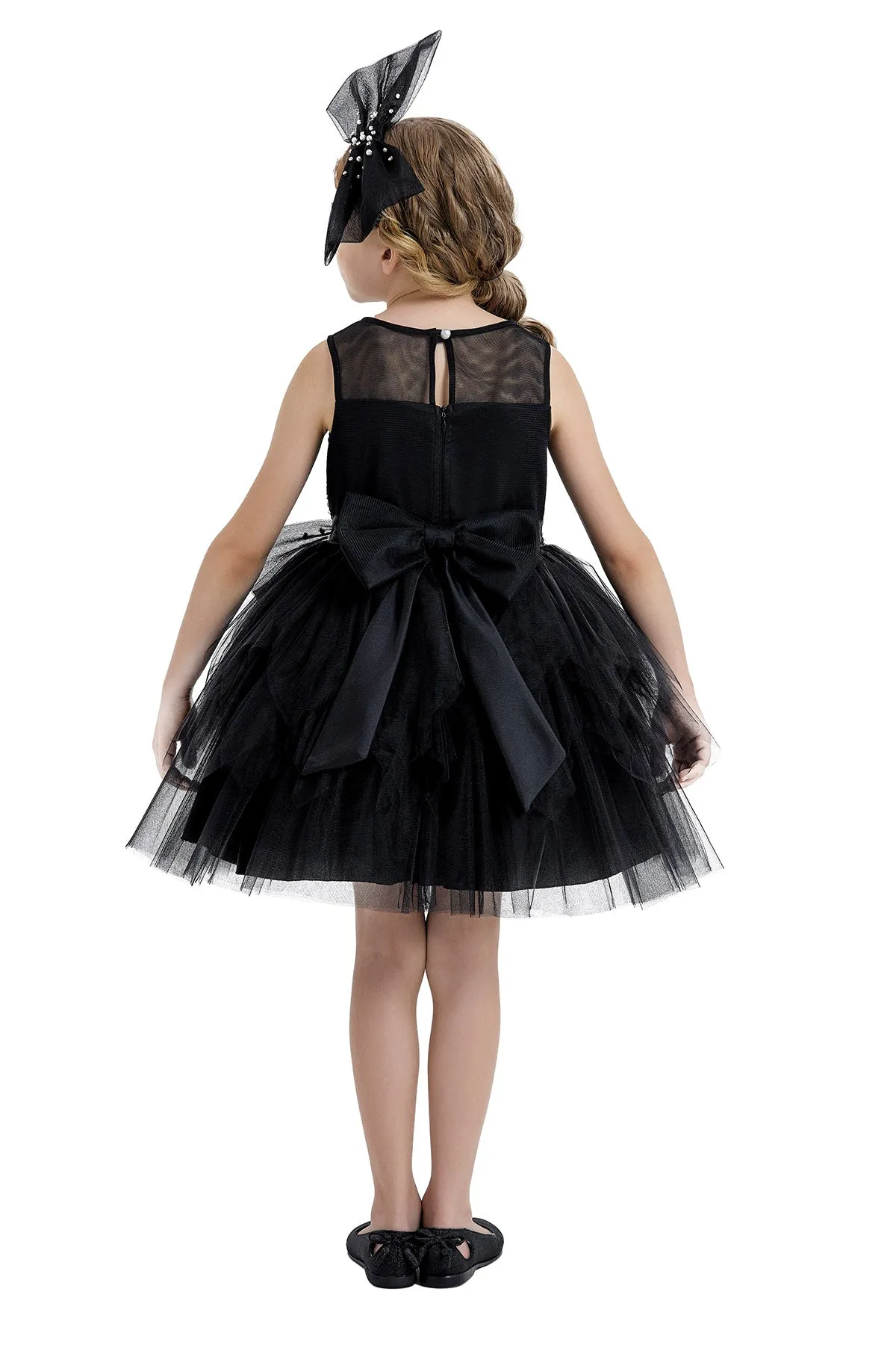 Black Tulle Dress for Girl with an Oversized Bow