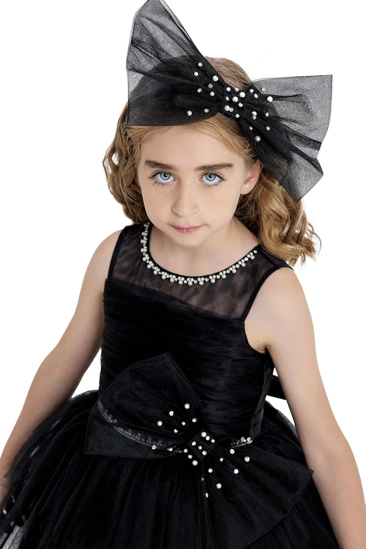 Black Tulle Dress for Girl with an Oversized Bow