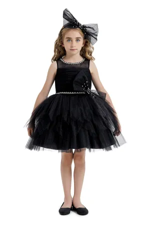 Black Tulle Dress for Girl with an Oversized Bow