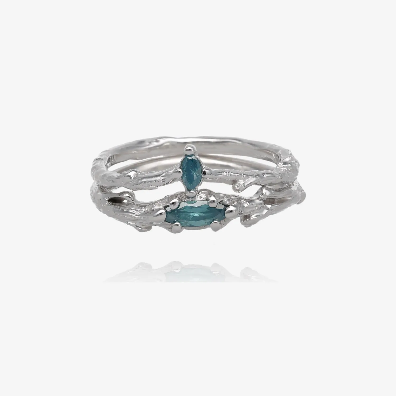 Blue Branches White Gold Wedding Set