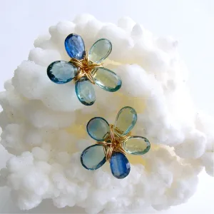 Blue Green Fluorite Kyanite Flower Post Earrings - Flori Earrings