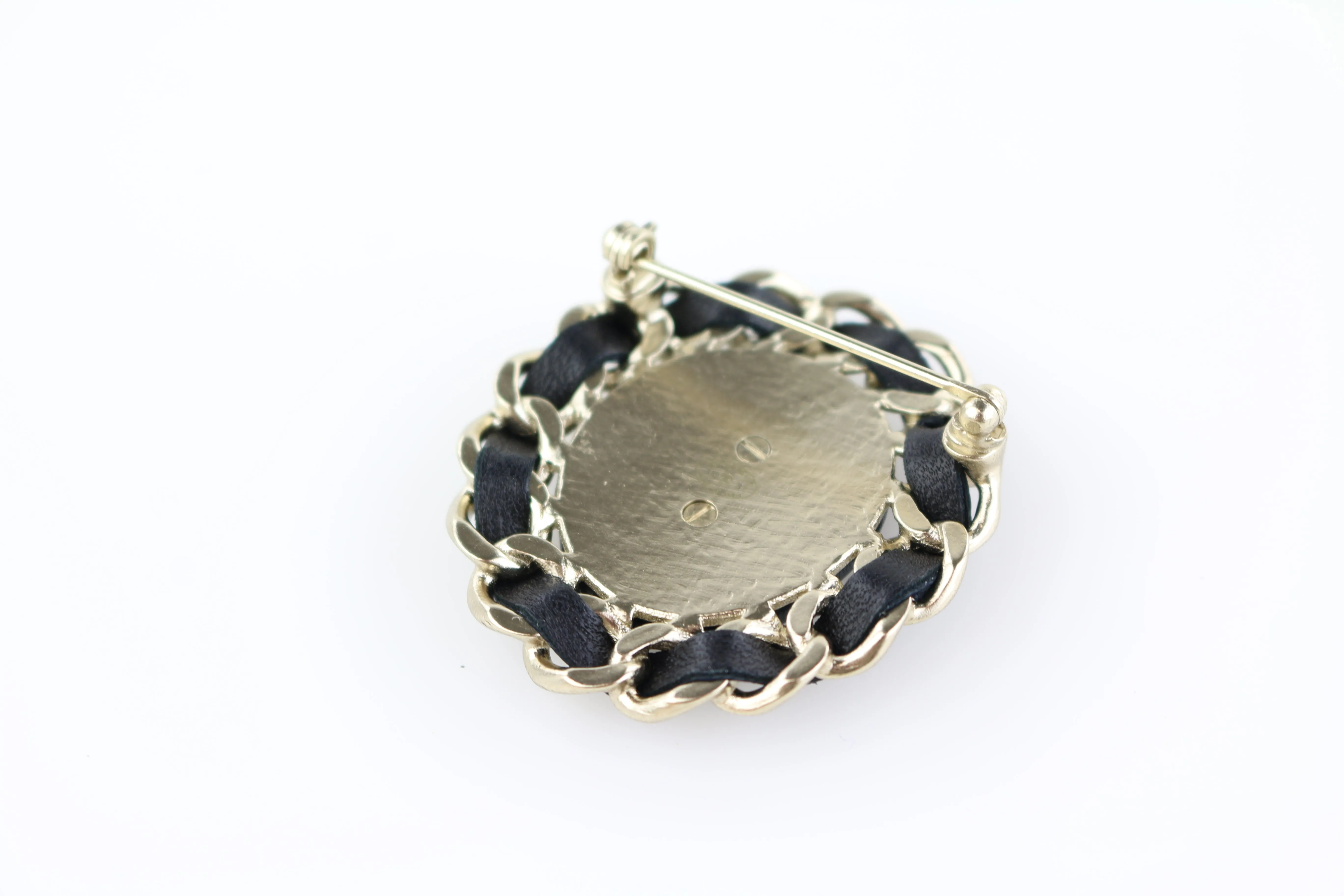 Brushed Gold/Leather Brooch