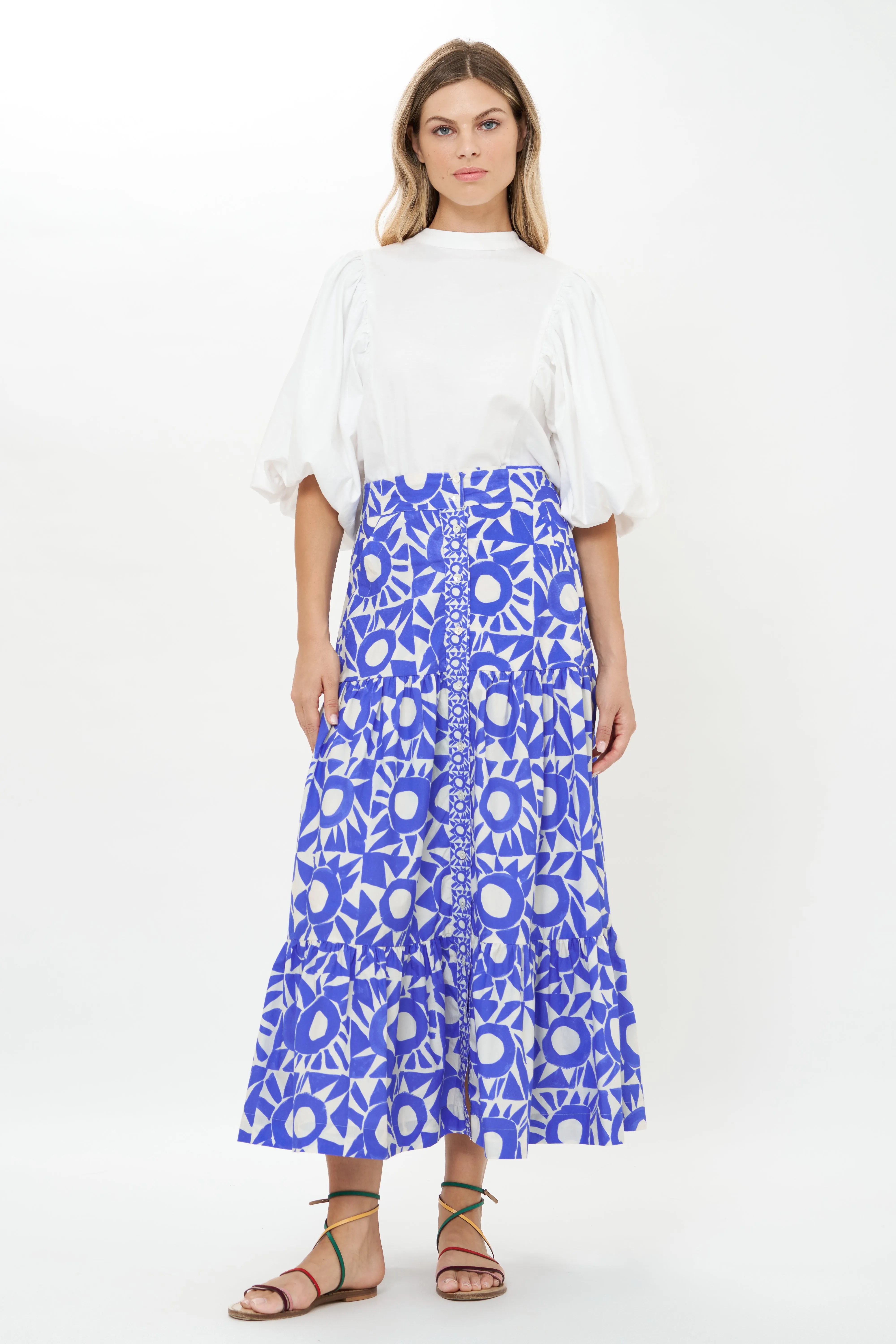 Button Front Skirt- Eclipse Blue