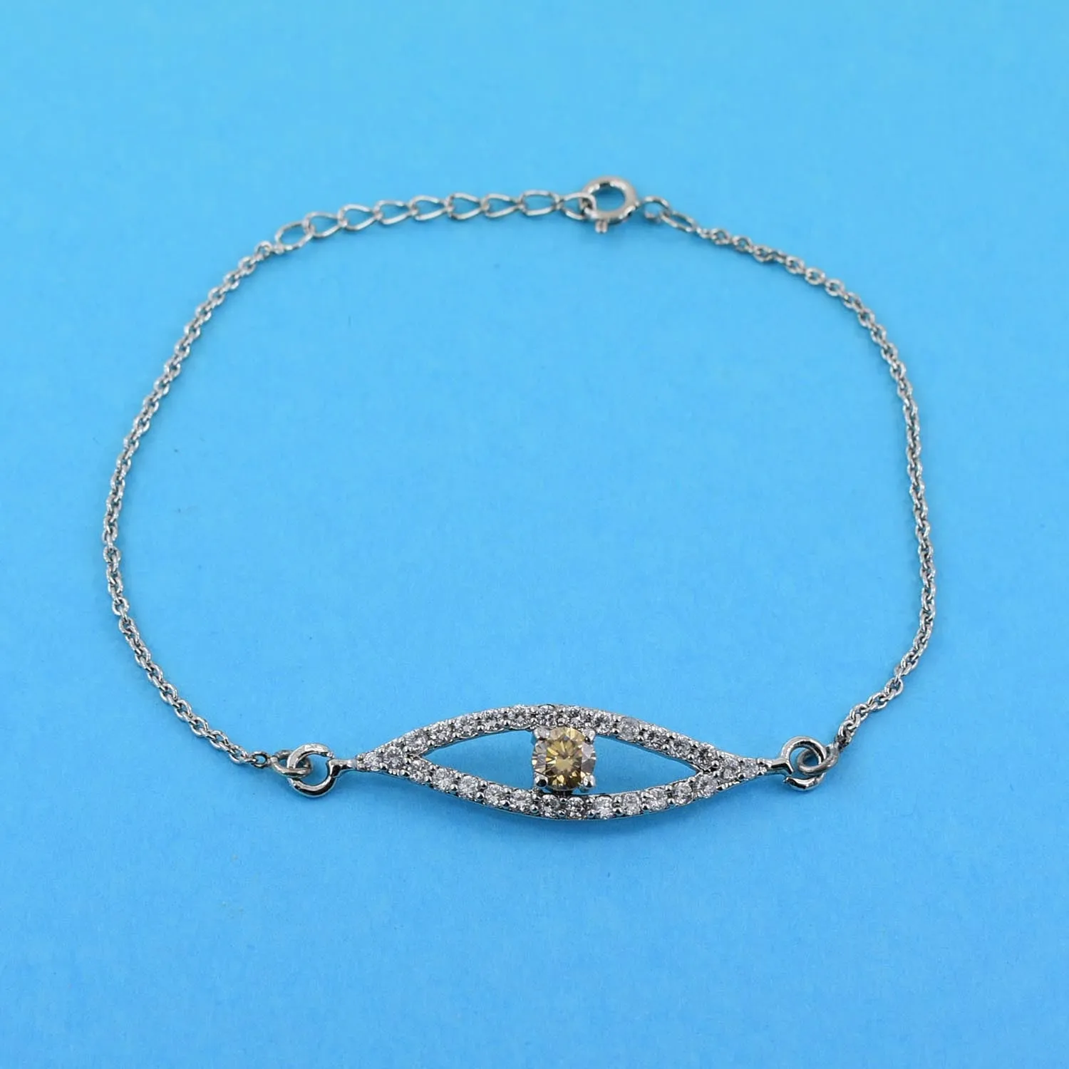 Certified 1 Ct Designer Champagne Diamond Evil Eye Bracelet With White Accents! Great Shine & Elegant Look