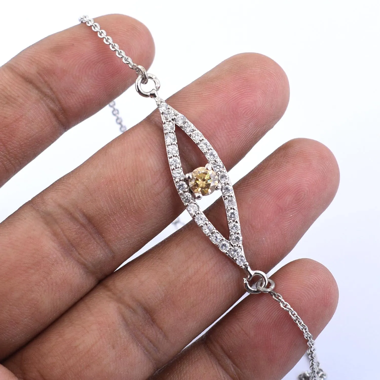 Certified 1 Ct Designer Champagne Diamond Evil Eye Bracelet With White Accents! Great Shine & Elegant Look
