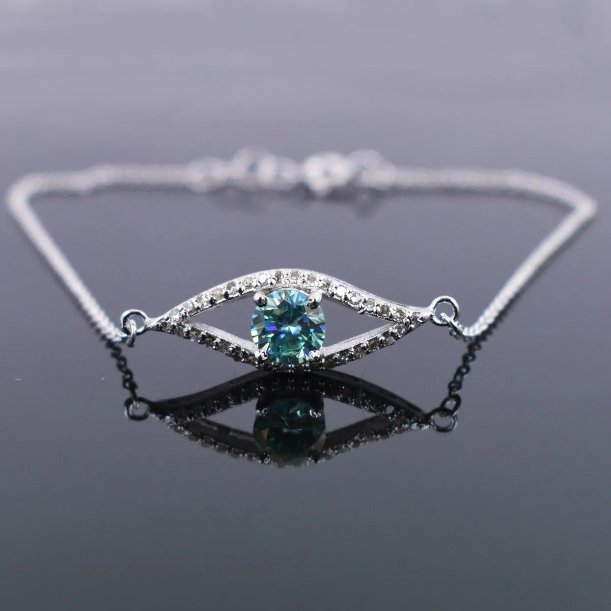 Certified 1.65 Ct Blue Diamond Evil Eye Bracelet With Rose-Cut Diamond Accents, Unique Style & Amazing Collection