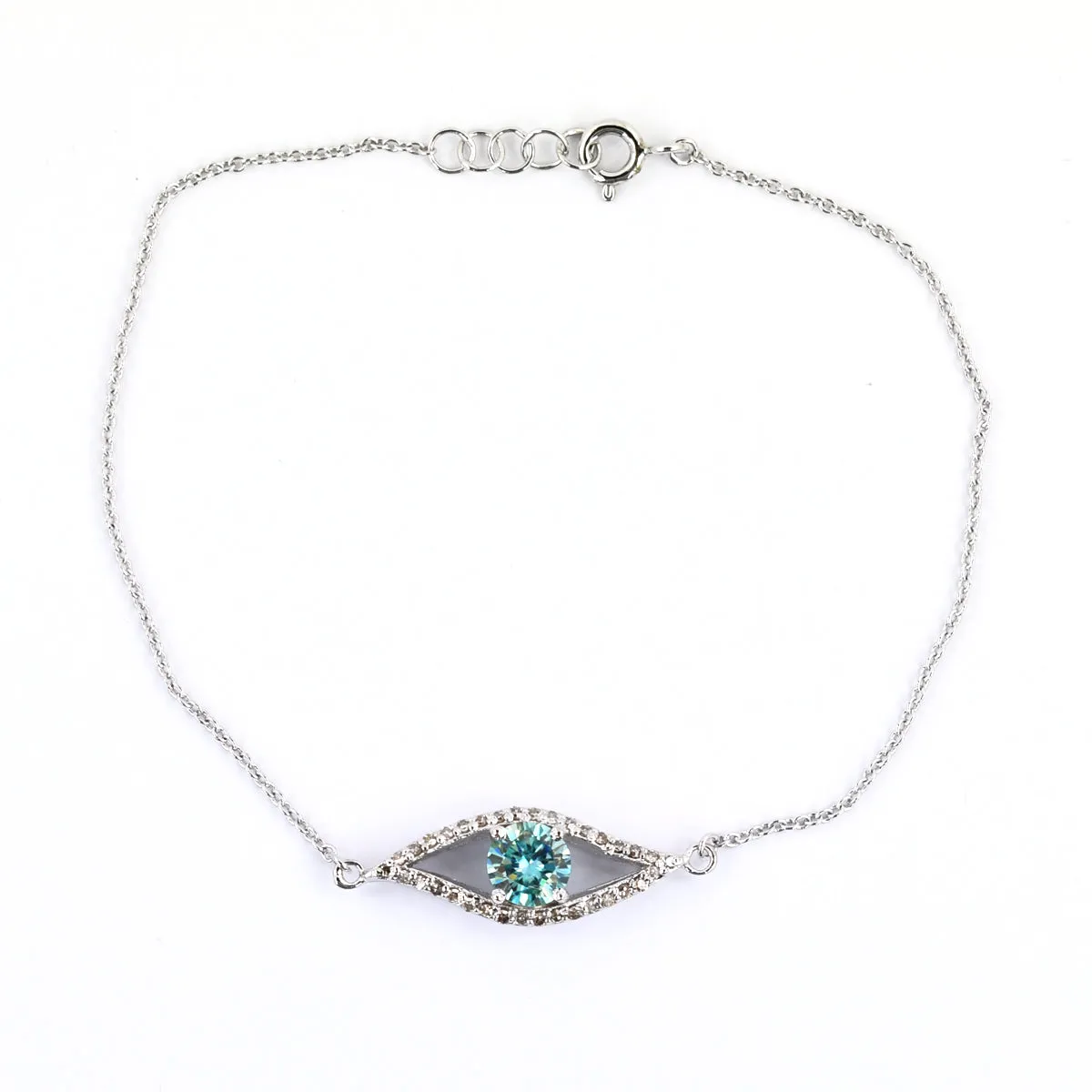 Certified 1.65 Ct Blue Diamond Evil Eye Bracelet With Rose-Cut Diamond Accents, Unique Style & Amazing Collection