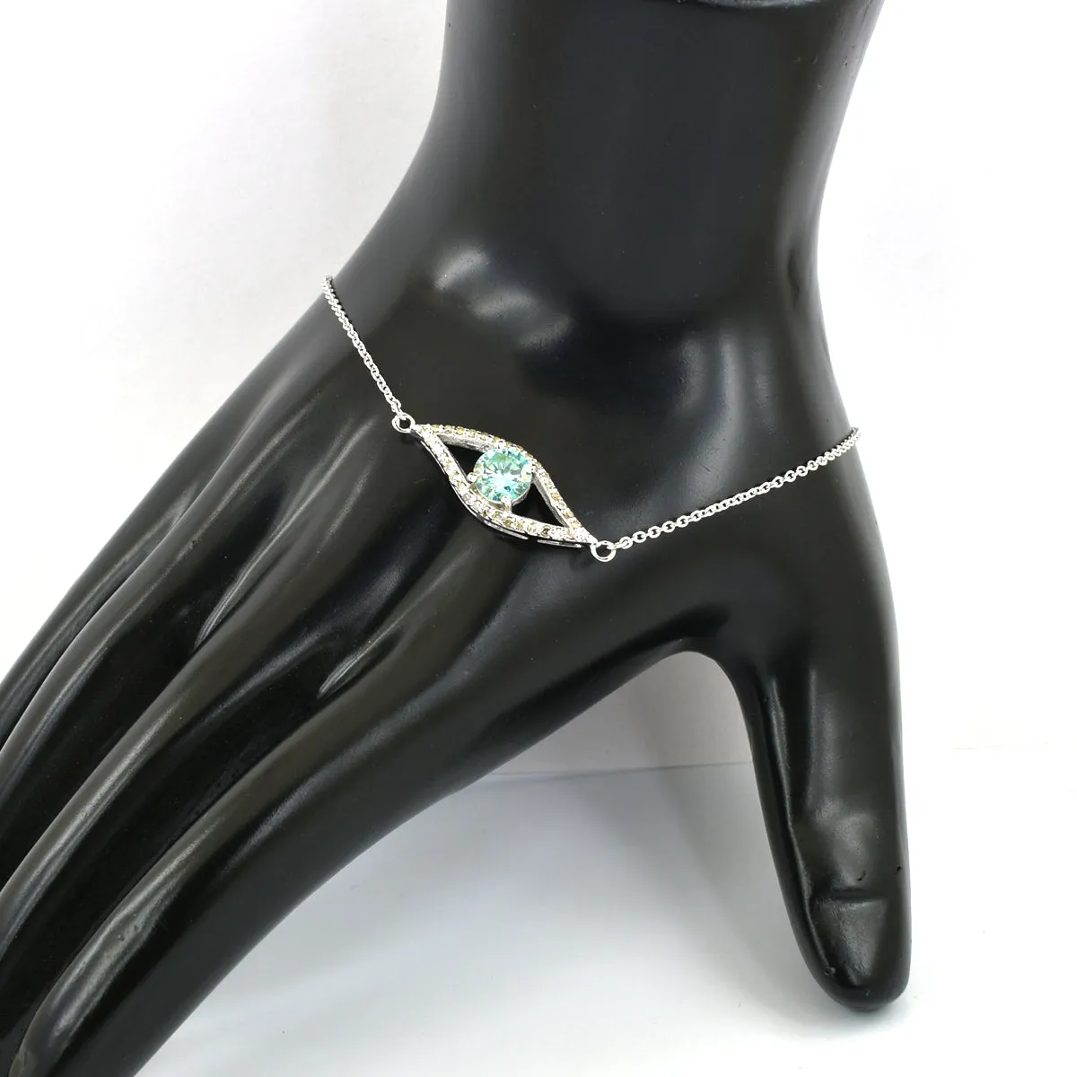 Certified 1.65 Ct Blue Diamond Evil Eye Bracelet With Rose-Cut Diamond Accents, Unique Style & Amazing Collection