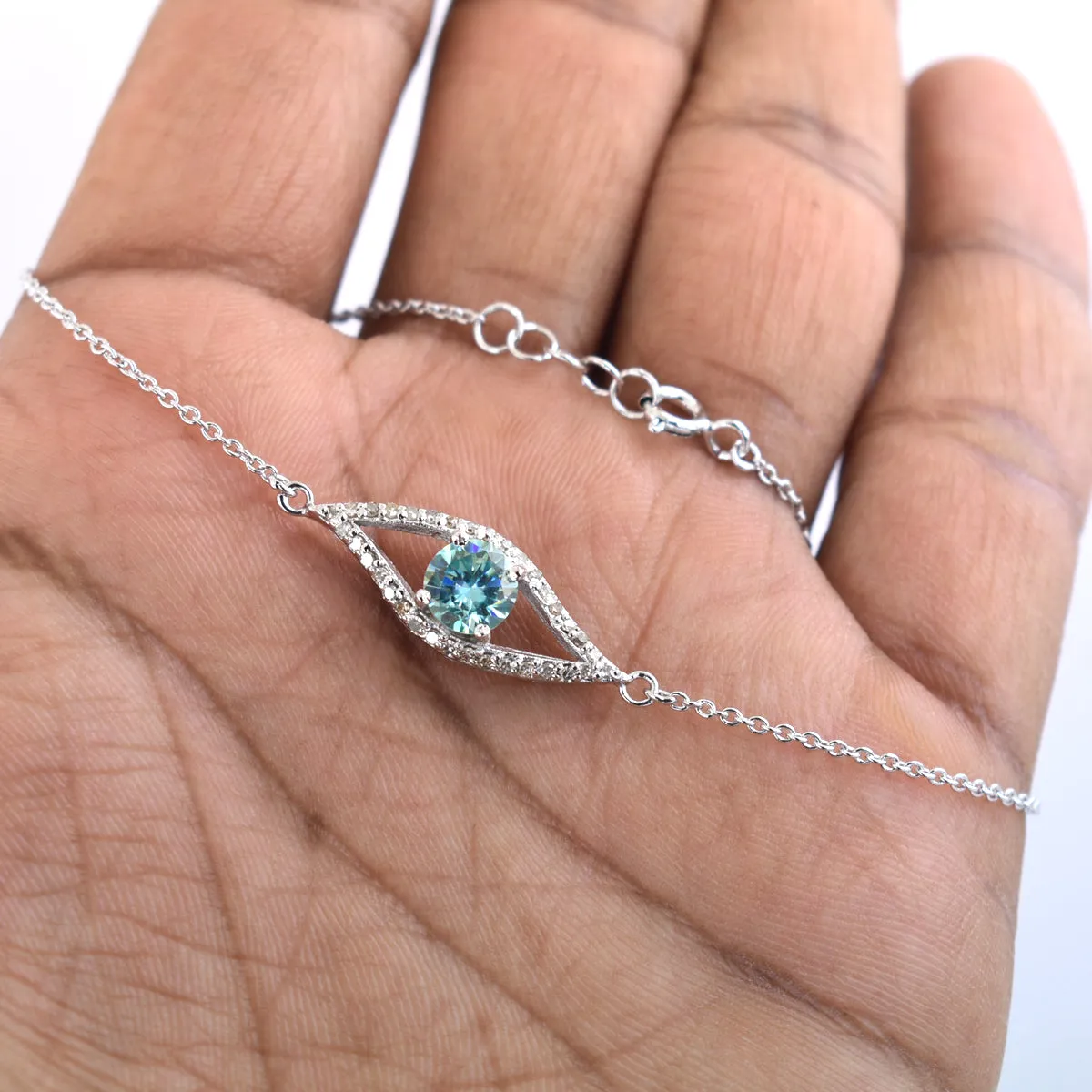 Certified 1.65 Ct Blue Diamond Evil Eye Bracelet With Rose-Cut Diamond Accents, Unique Style & Amazing Collection
