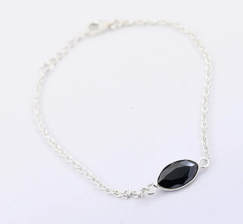 Certified 1.75 Ct Marquise Cut Black Diamond Solitaire Chain Bracelet, Great Brilliance & Luster