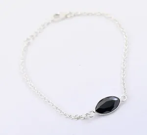 Certified 1.75 Ct Marquise Cut Black Diamond Solitaire Chain Bracelet, Great Brilliance & Luster