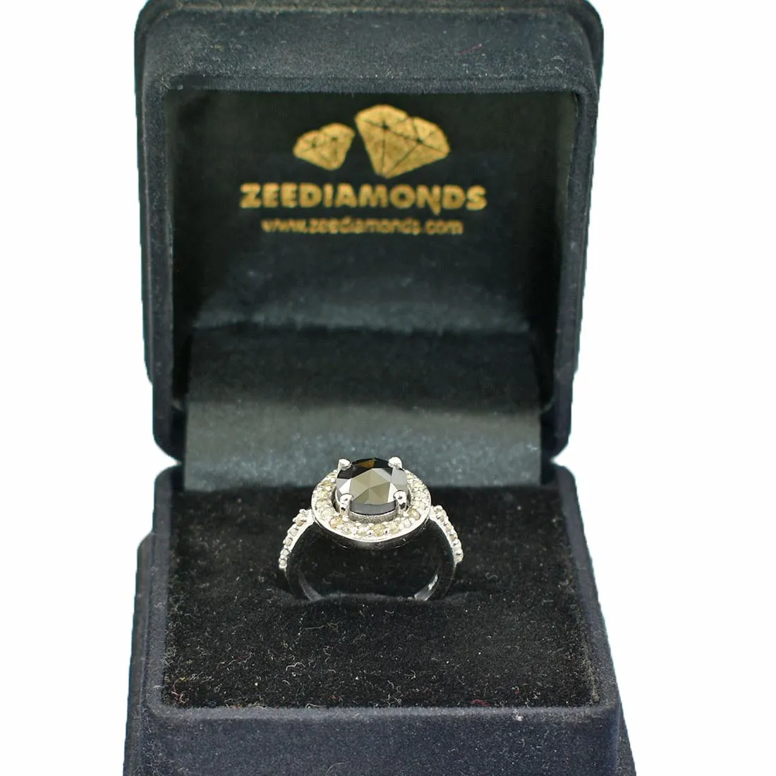 Certified 2.55 Ct Rose Cut Black Diamond Solitaire Cocktail Ring with Diamond Accents, Amazing Shine & Great Look