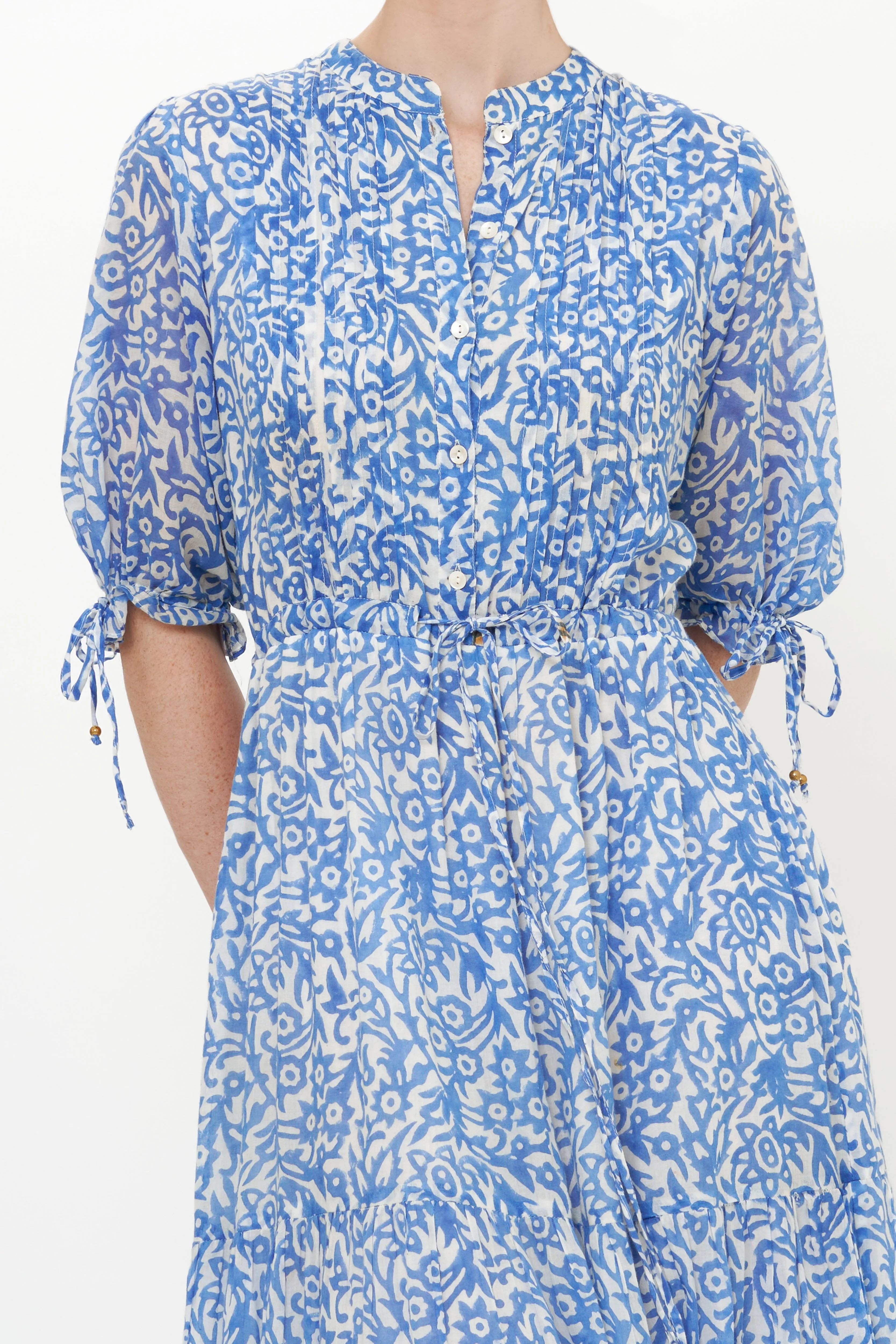 Cinched Pintuck Maxi- Cypress Blue