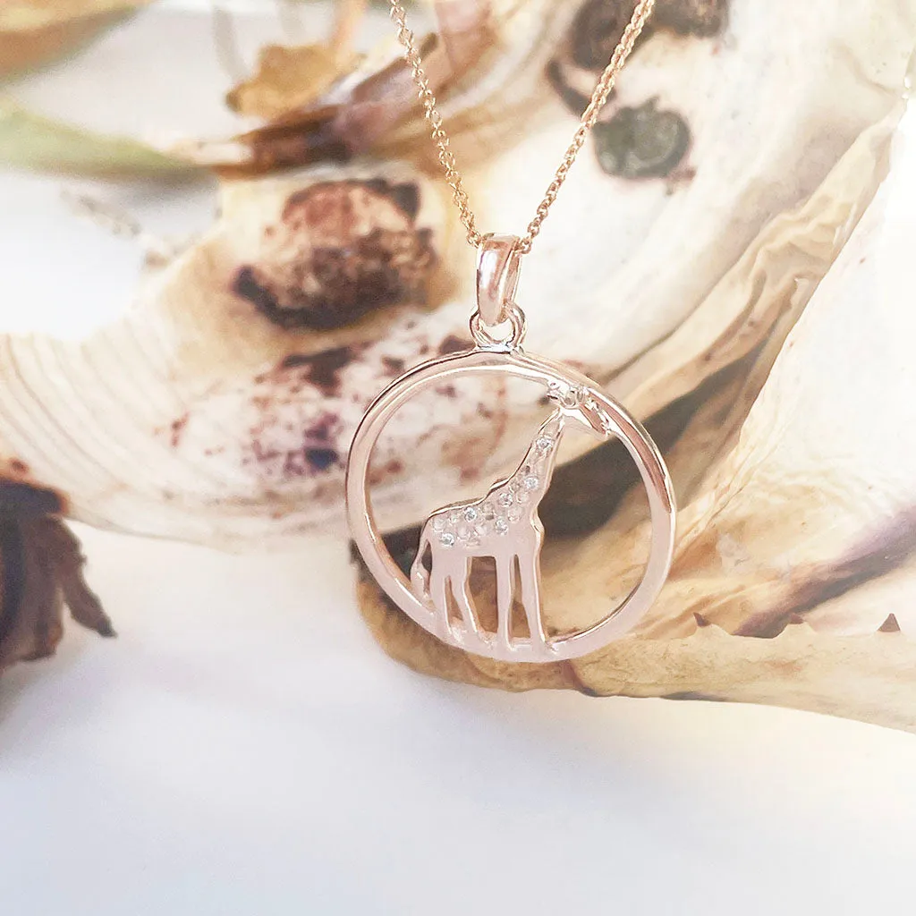 Contemporary Circular Giraffe Diamond and Rose Gold Pendant