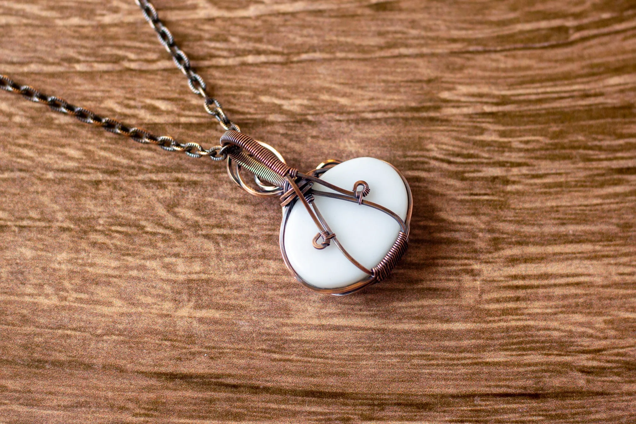 Copper Wire Pumpkin Pendant with Streaked Orange and Blue Fused Glass