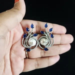 Cubic Zirconia Pearl Earring With Gold Plating Blue