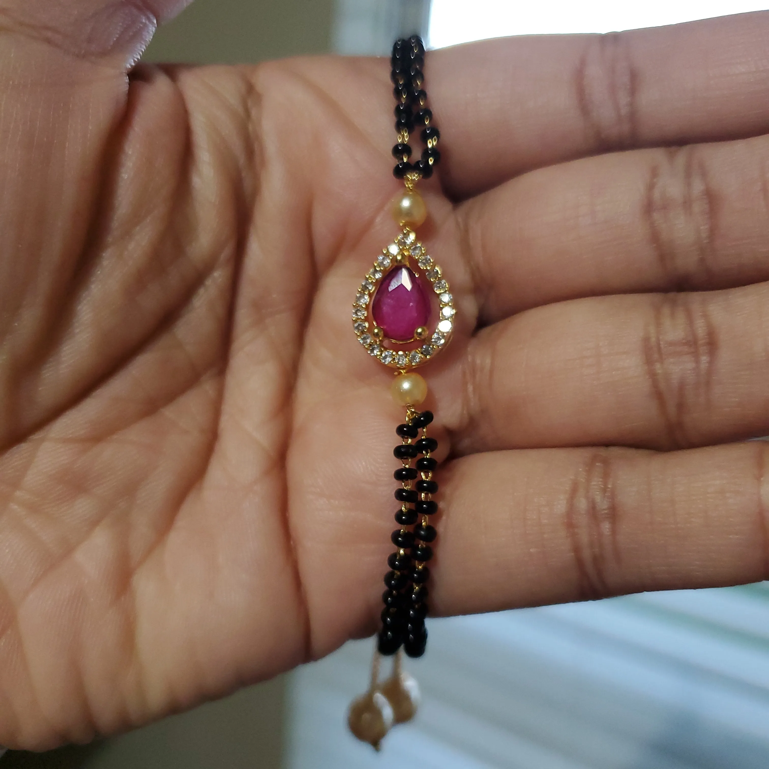 Cz Hand Mangalsutra Bracelet With Gold Plating