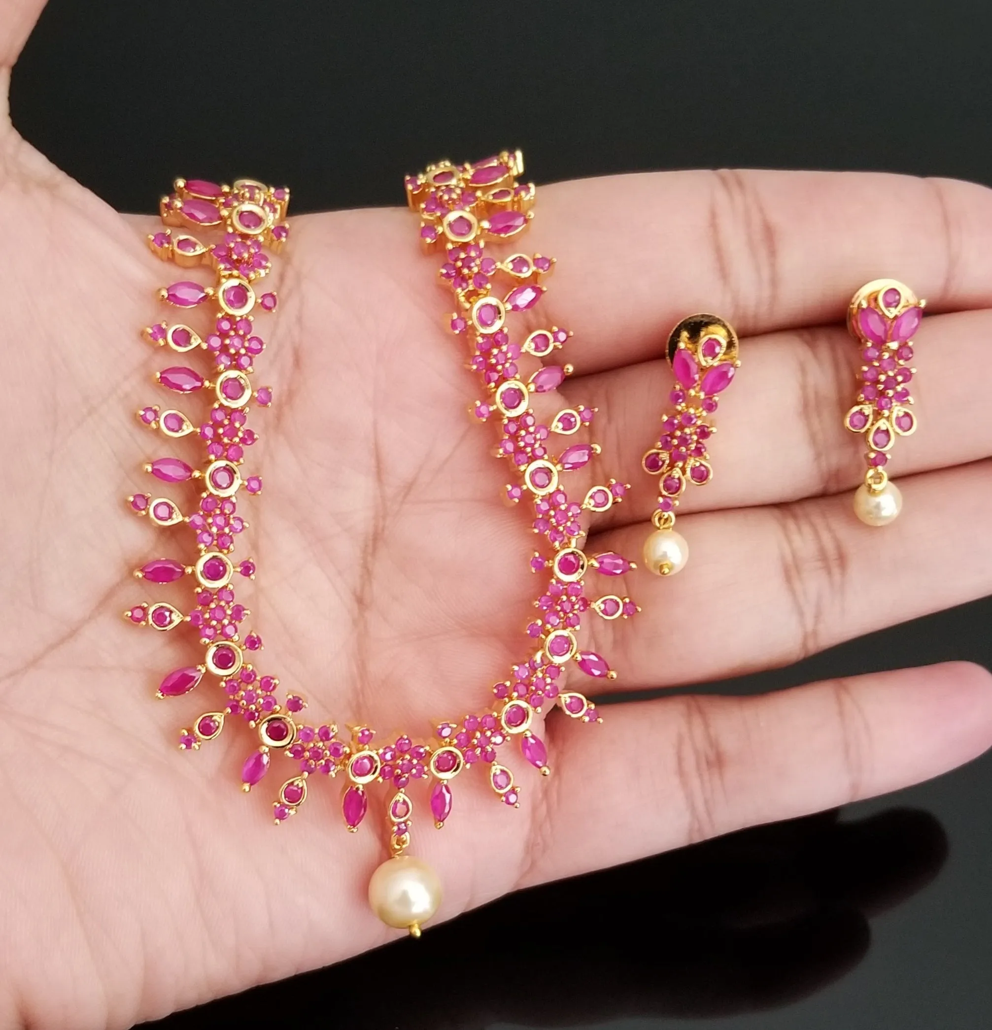 Cz South Indian Necklace With Gold Plating 2829