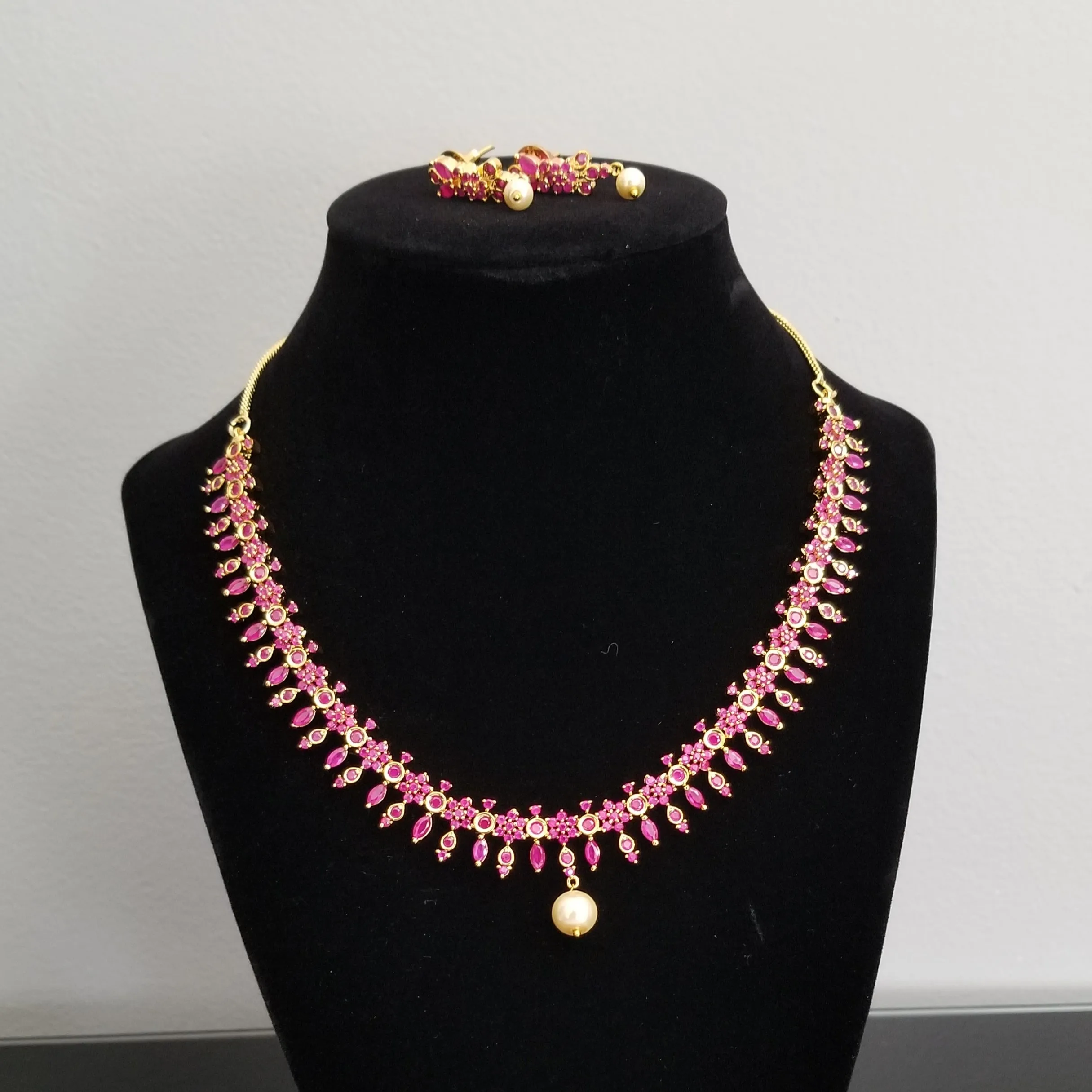 Cz South Indian Necklace With Gold Plating 2829