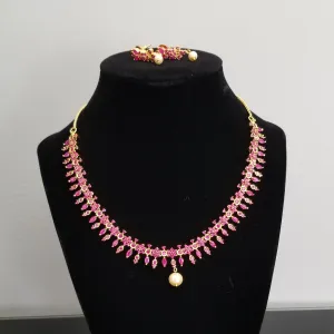 Cz South Indian Necklace With Gold Plating 2829