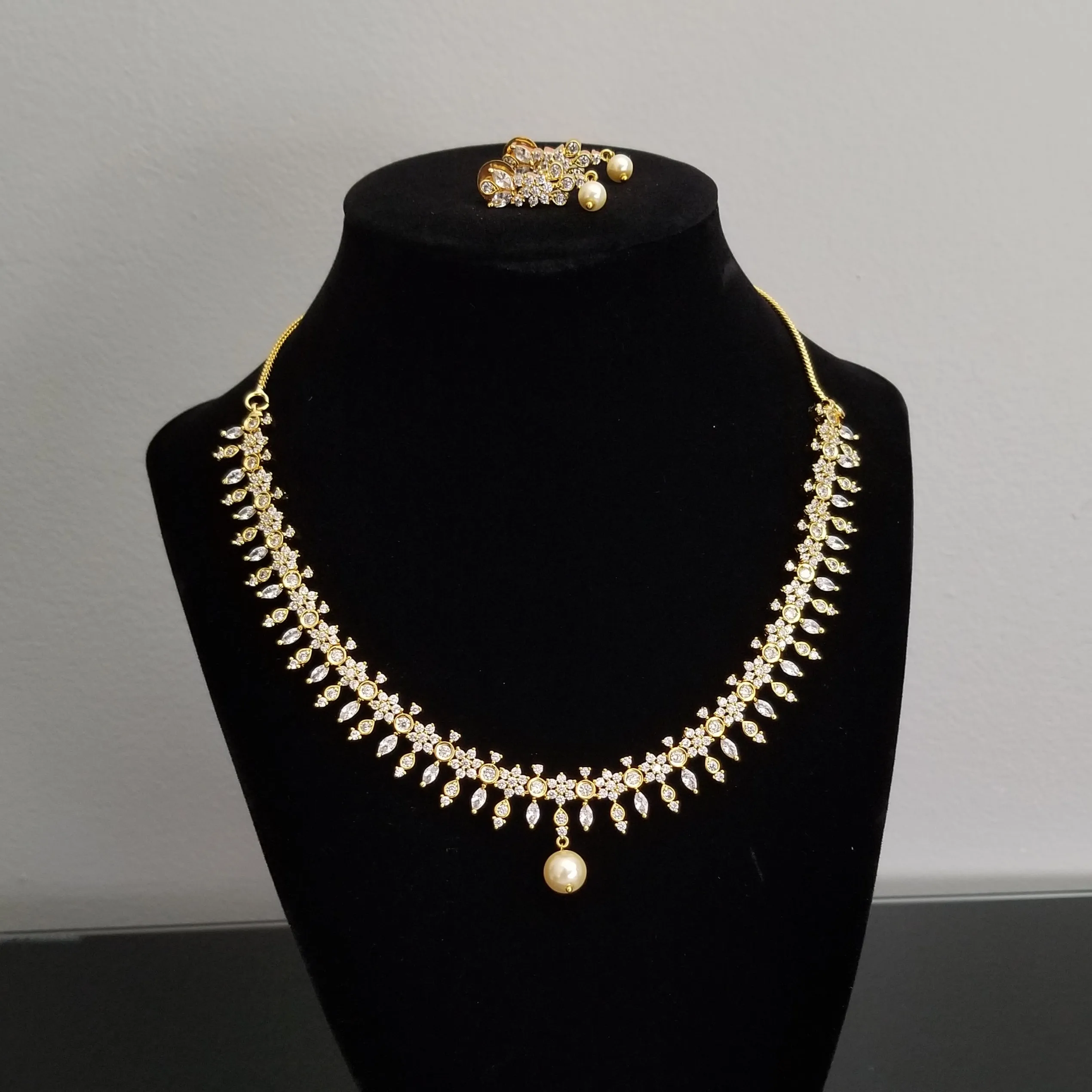 Cz South Indian Necklace With Gold Plating 2829