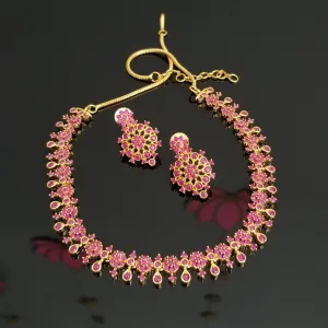 Cz South Indian Necklace With Gold Plating