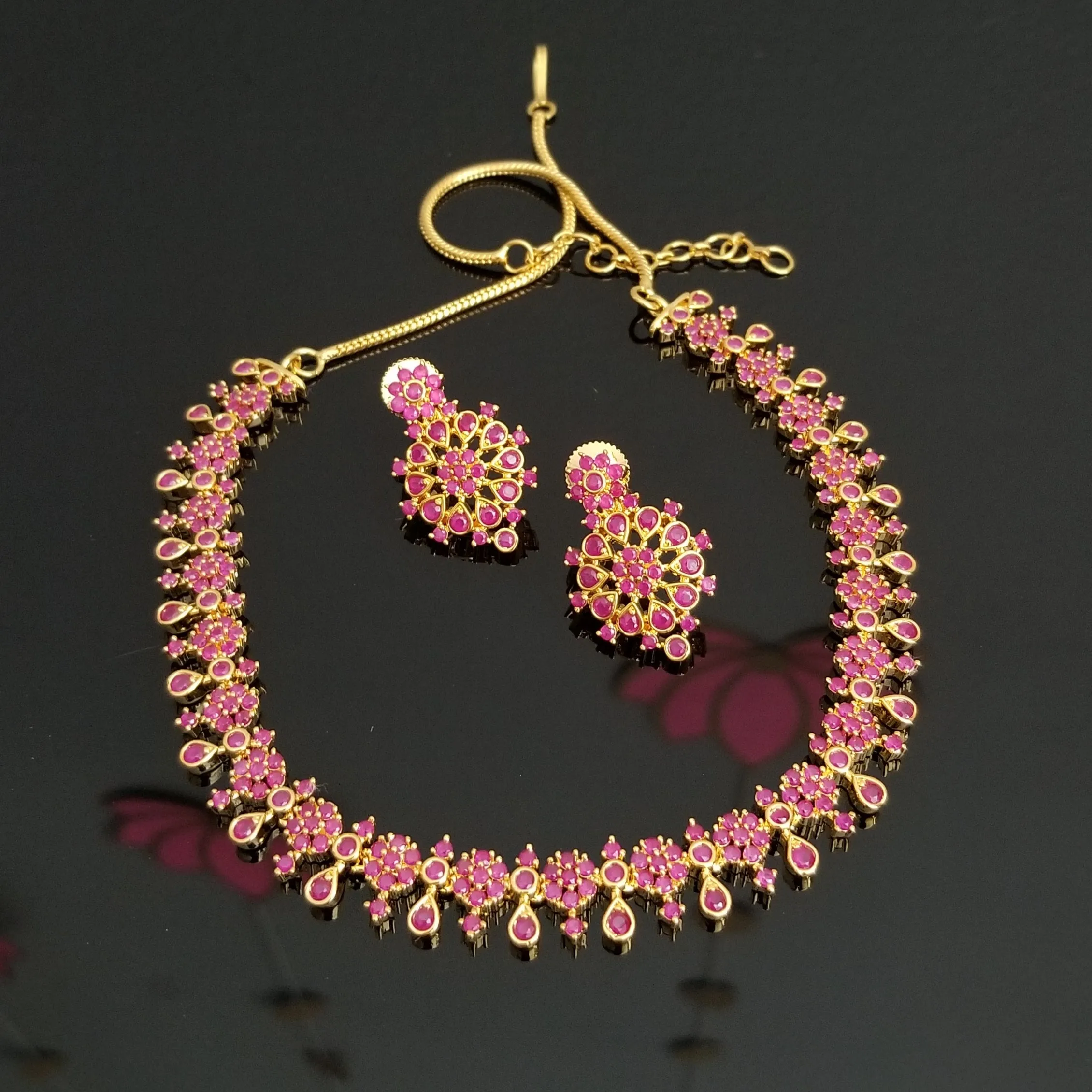 Cz South Indian Necklace With Gold Plating