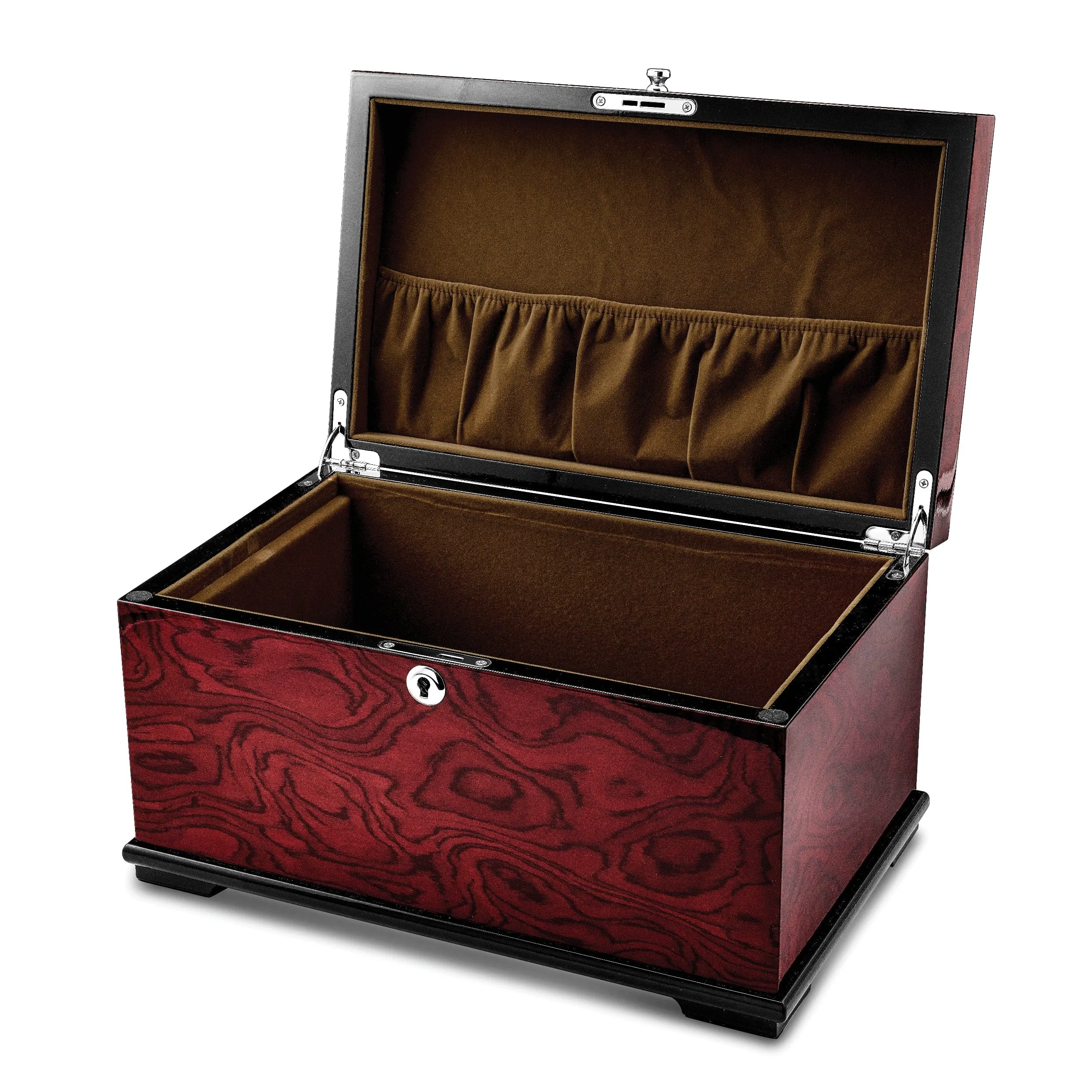 Dark Mapa Veneer with Mother of Pearl Inlay Velveteen Lining Locking Memorial Keepsake Box