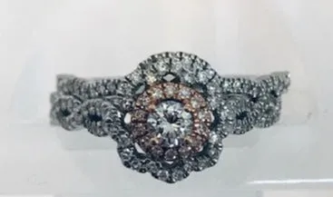 Delicate Flower Engagement Ring Set  in 10k White and Rose Gold