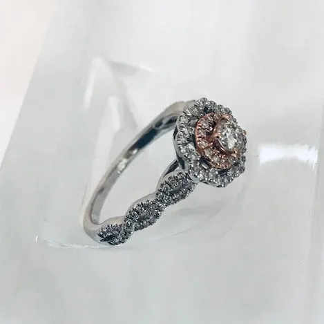 Delicate Flower Engagement Ring Set  in 10k White and Rose Gold