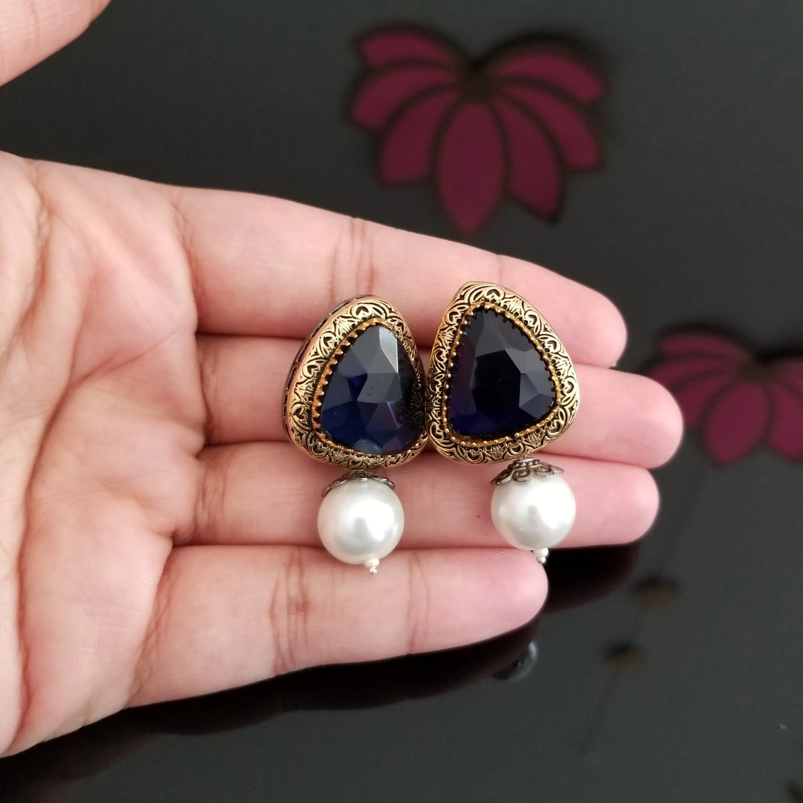 Dual Finish Pearl Drop Earrings 1705