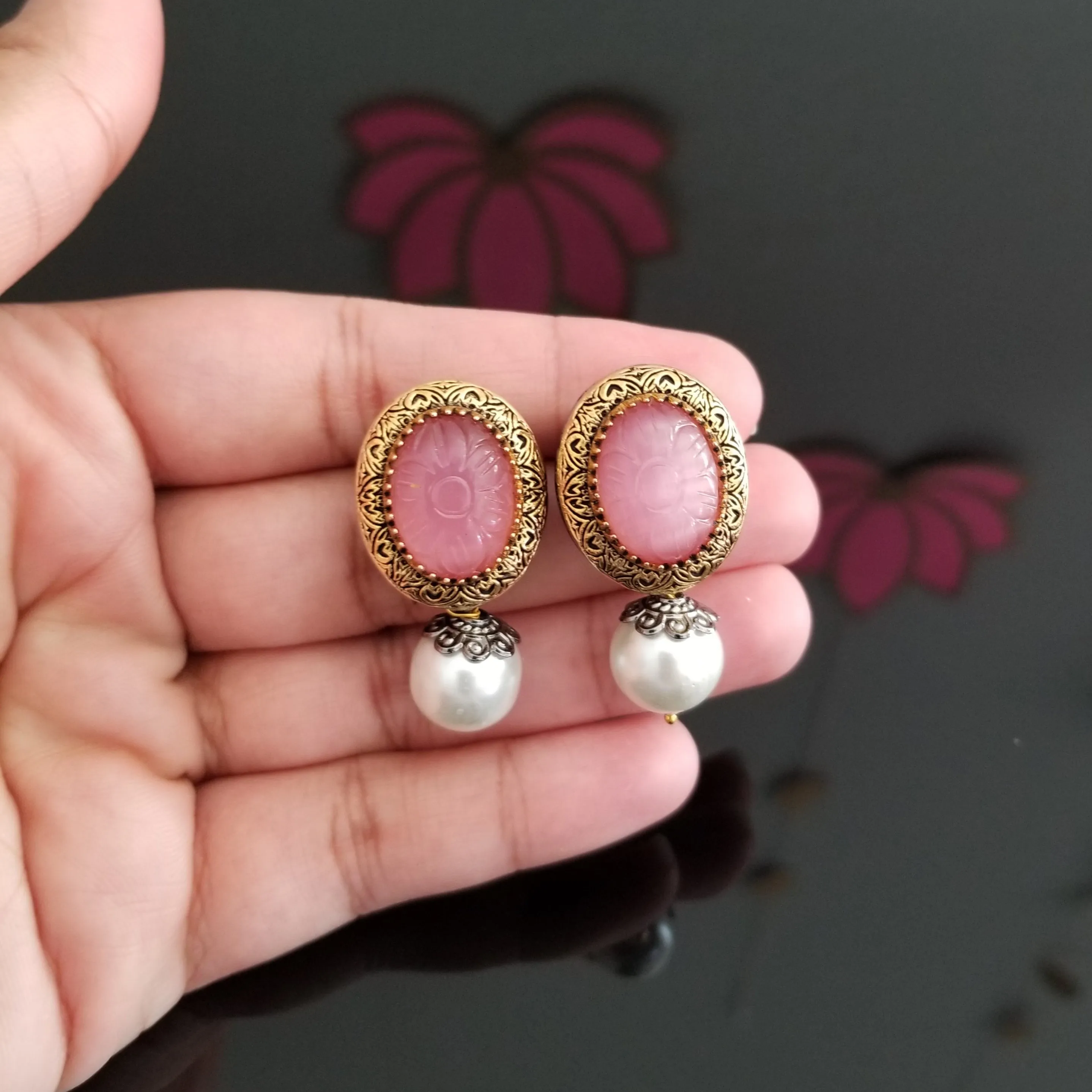 Dual Finish Pearl Drop Earrings 1706