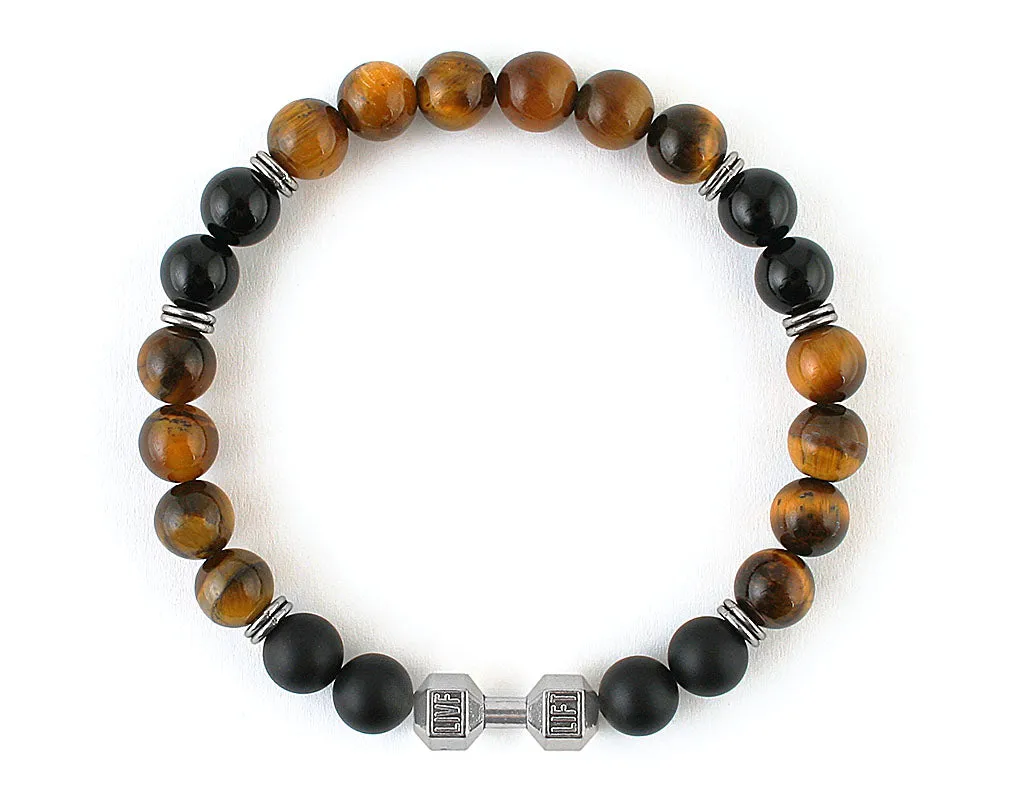 Dumbbell bracelet with matte onyx and tiger eye beads