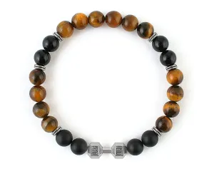 Dumbbell bracelet with matte onyx and tiger eye beads