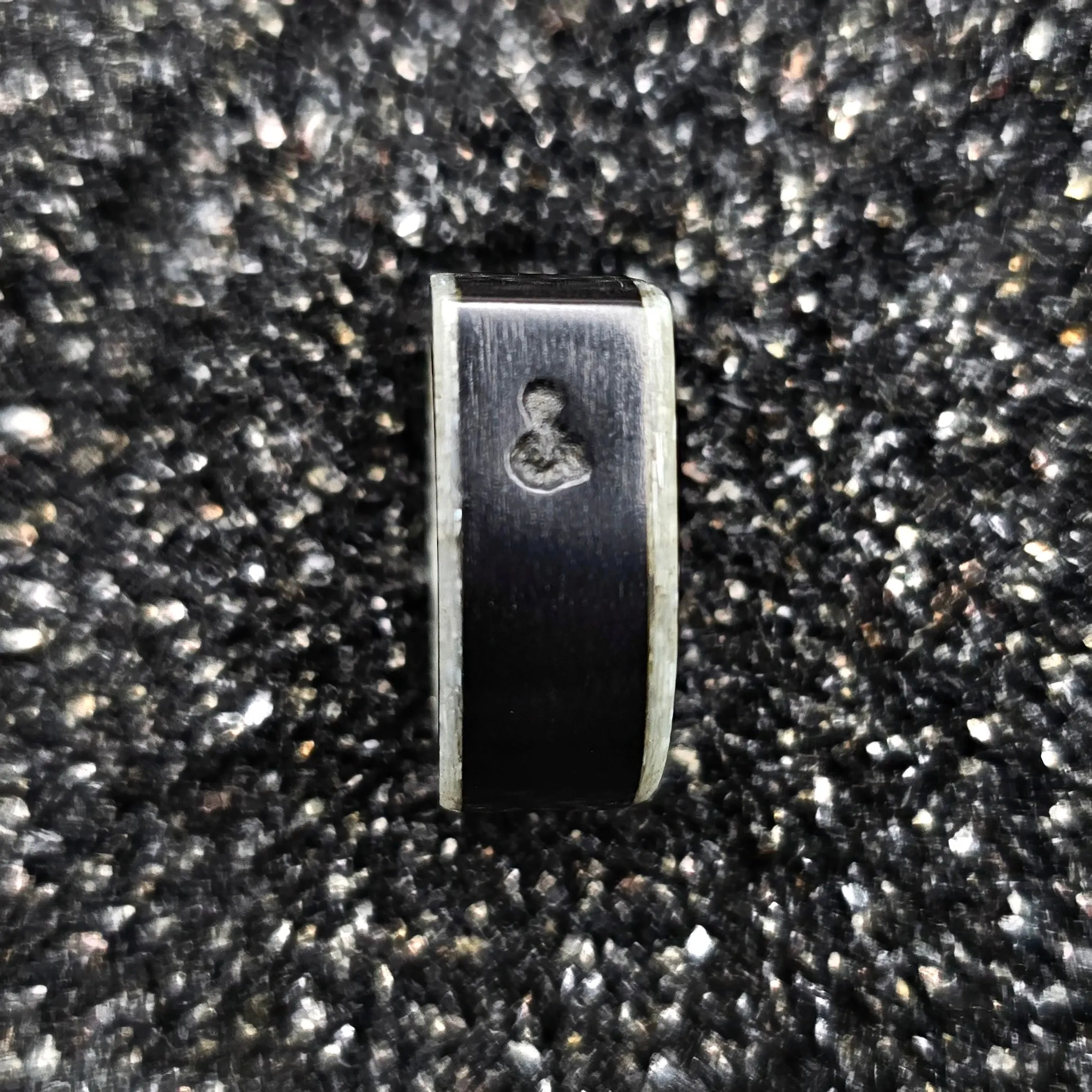 Ebony Wood & Crushed White Mother Of Pearl Ring - Size 9