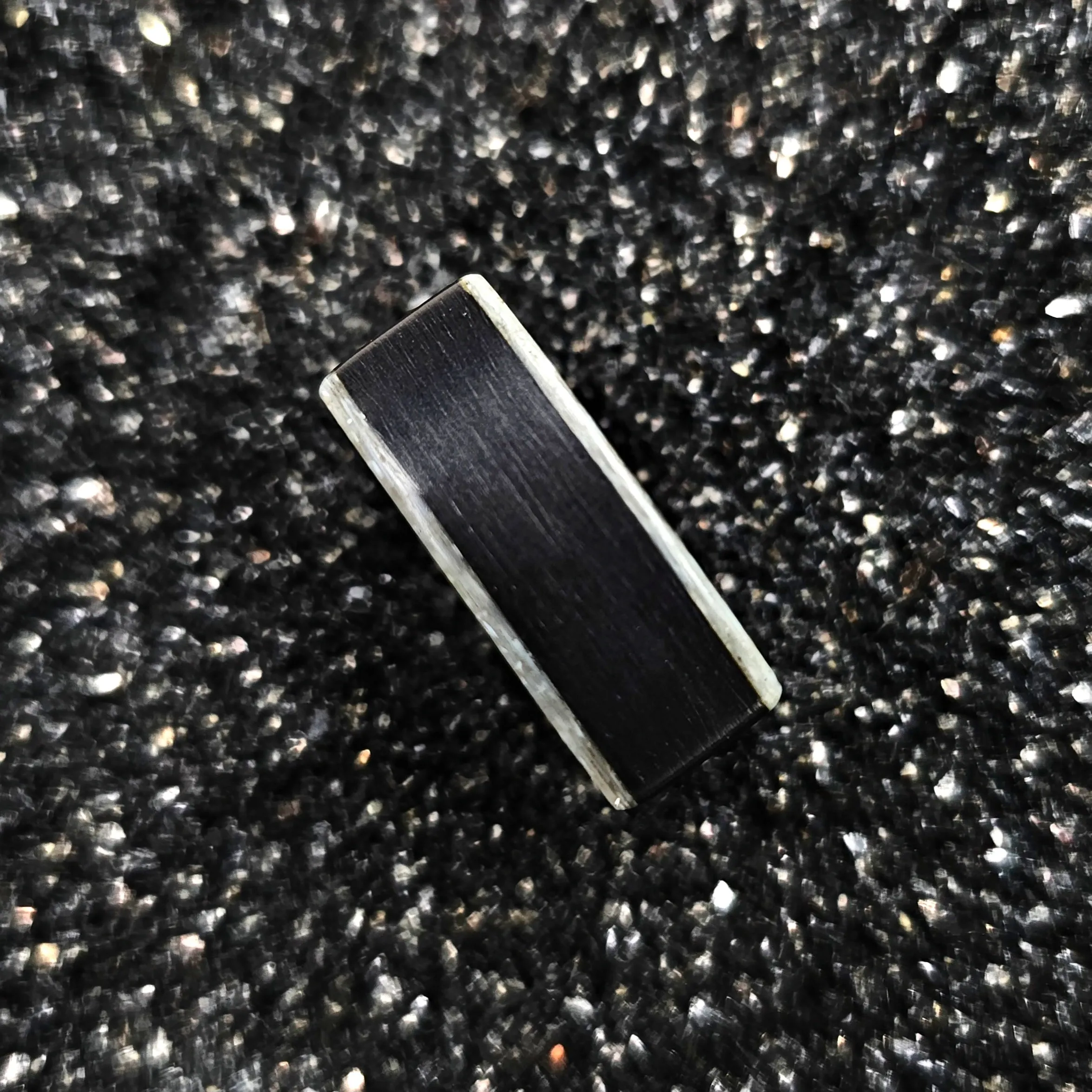 Ebony Wood & Crushed White Mother Of Pearl Ring - Size 9