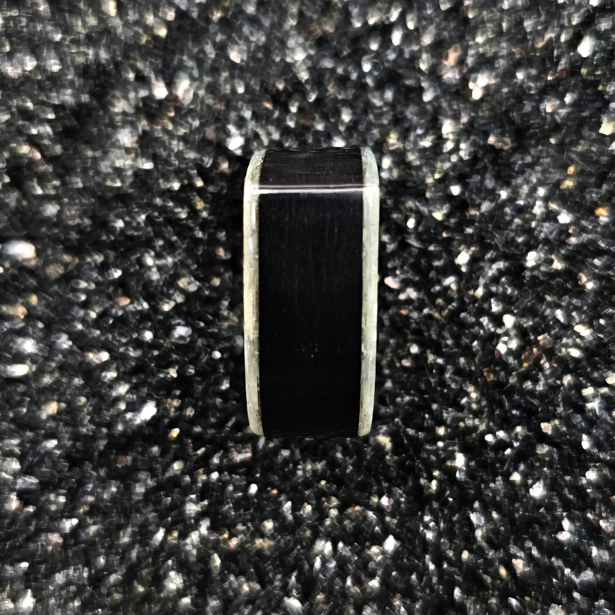 Ebony Wood & Crushed White Mother Of Pearl Ring - Size 9